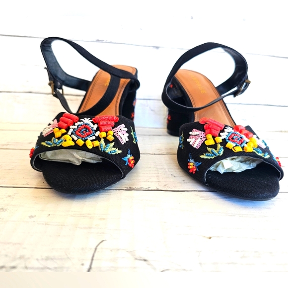 Rampage Black Colorful Beaded Embroidered Chunky Block Heels Western Boho - Picture 10 of 16